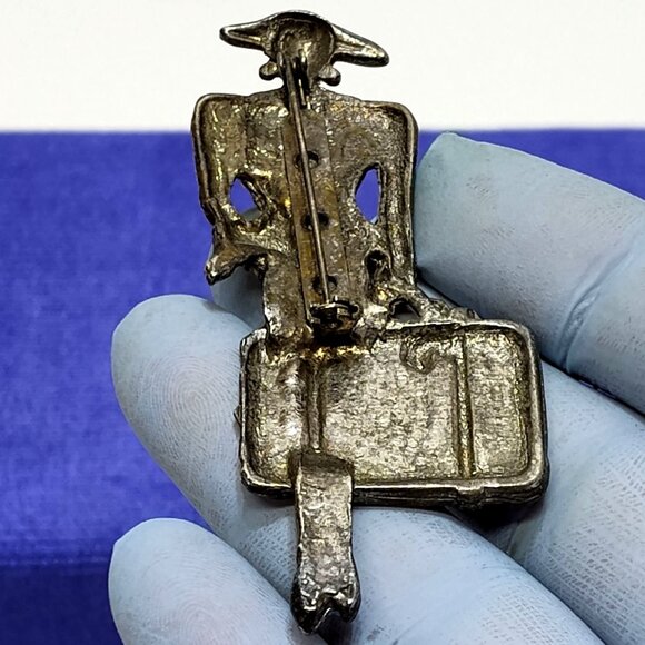 Lady Traveler Brooch Pin ONE OF A KIND Mid-Century Gold-Tone & Enamel RARE VTG - Picture 5 of 8